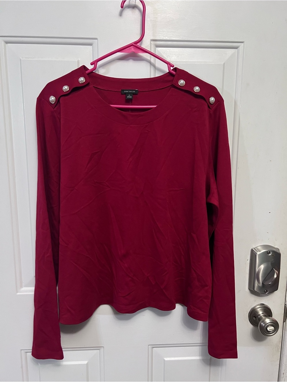 Ann Taylor XL Burgundy Red Long Sleeve Top Pearl Button Shoulder Tabs NWT